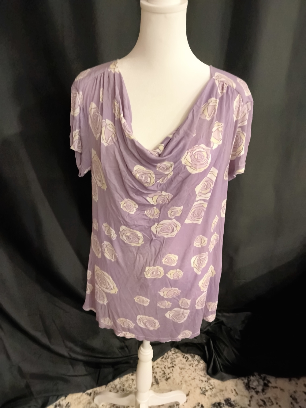 GNW Lavender Rose-Print Cowl Neck Blouse